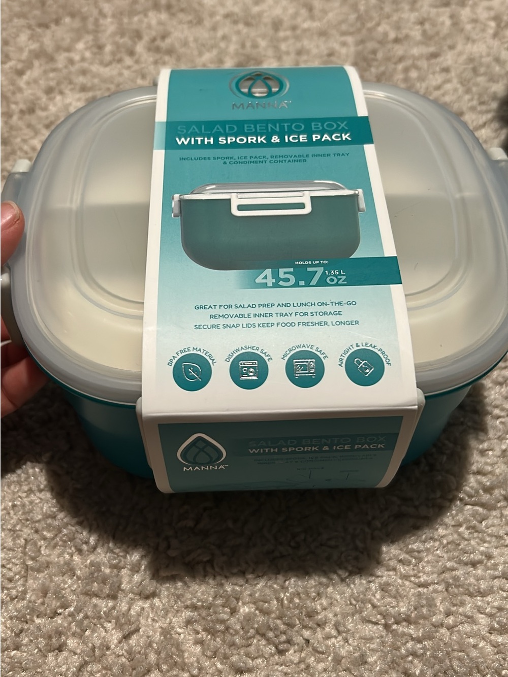 Manna Teal Meal Prep Bento Box with Spork and Ice Pack